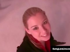 Ex Ice Skater Sunny Lane Bangs Dick & Gets Jizz On Her Chin!