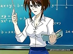Kısa etek Anime okul öğretmen kedi gösterir
