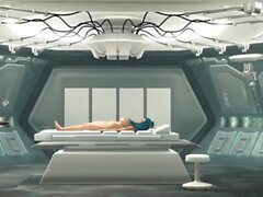 Горячая возбужденная девушка трахается 3D Dickgirl в космическом корабле
