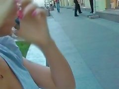 Sexy Blonde European Flashing Her Boobs In Public