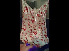 Cumming on Flowery Satin nightie