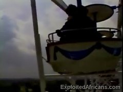 Stunning African beauty sucks big white cock outdoors