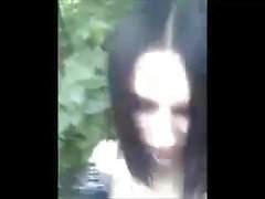 Wayward goth slag sucks in the open