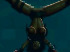 Foxy 3D -Superfrau springt auf einem Schwanz auf und ab