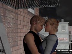 3D Babe Gets Fucked Hard on a Fire Escape