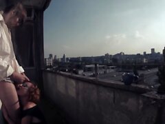 Redhead has her morning coffee and sex on the balcony