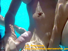 Under water, pool cabin sex, dildo huge long