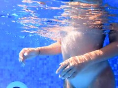 German skinny amateur milf fuck underwater in pool POV