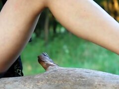 Brunette bousée en plein air pov