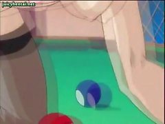 Young hentai chick masturbates with the balls from the pool table