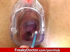 Aged gyn doctor spreads pussy of hot brunette Lily