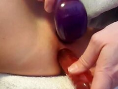 cumming hard with toys in pussy and ass