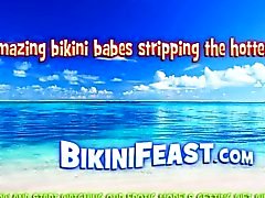 Biondi diva del spiaggia in bikini bagnati