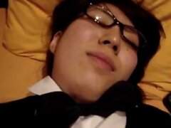 Japanese glasses girl blowjob and fuck