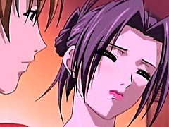 Hentai brunette eats cock and masturbates cunt