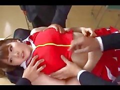 Busty Cheerlader Getting Her Tits Rubbed Hairy Pussy Fingered By 3 Guys In The Classroom