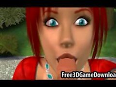 Sexy dos desenhos animados 3d babe com olhos verdes e um vestido vermelho bonito