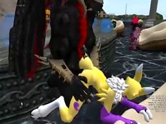 Renamon en Makelove avec draconiens noirs dans le club