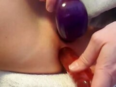 cumming hard with toys in pussy and ass